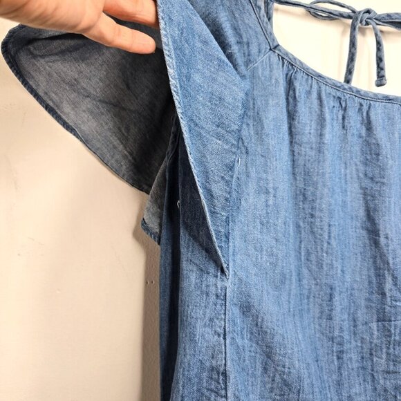 Old Navy Chambray Short Sleeve Flowy Blouse Flutter Sleeves Top - Picture 3 of 8